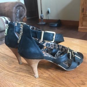 Black Strapped Heel with Gold Buckles